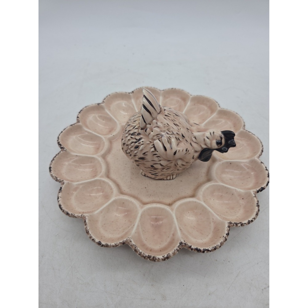 Vintage Chicken Deviled Egg Tray With Hen In Center 11" - Very Nice